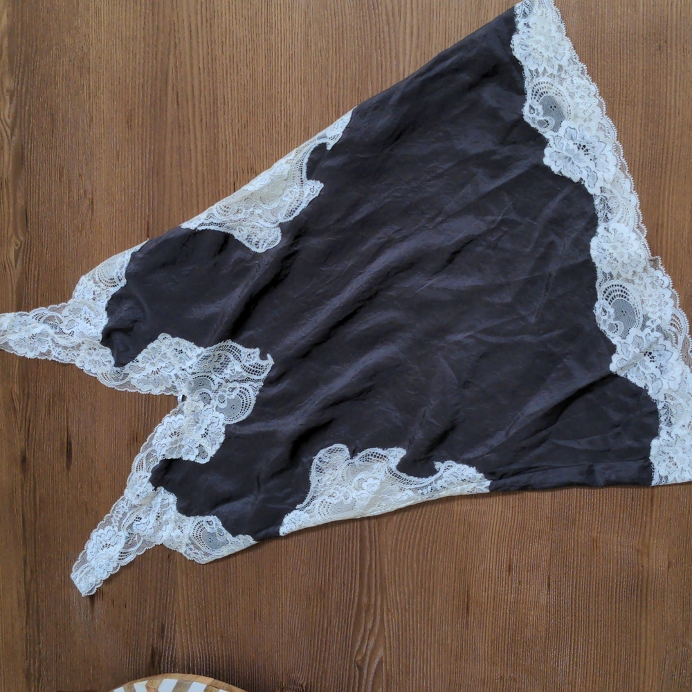 Victoria's Secret Charcoal Gray and White Lace Silk Chemise